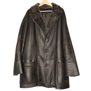 Vintage Wolff of Canada Brown Leather Shearling Button Up Car Coat Shawl Collar